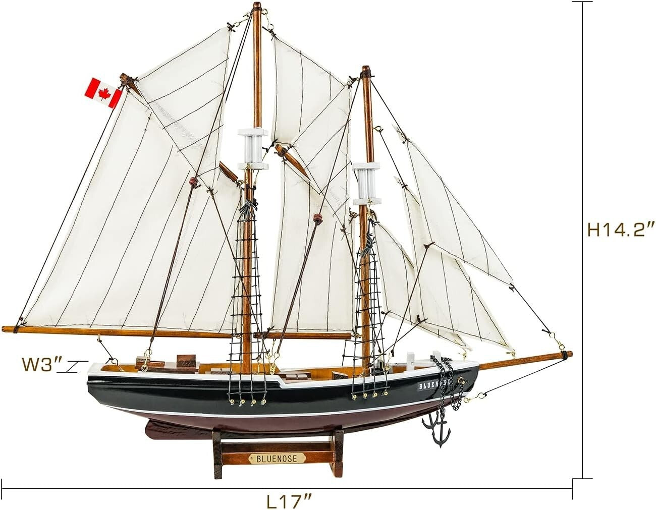 Timeless Black & Red Bluenose Wooden Schooner Model - Perfect Nautical Gift