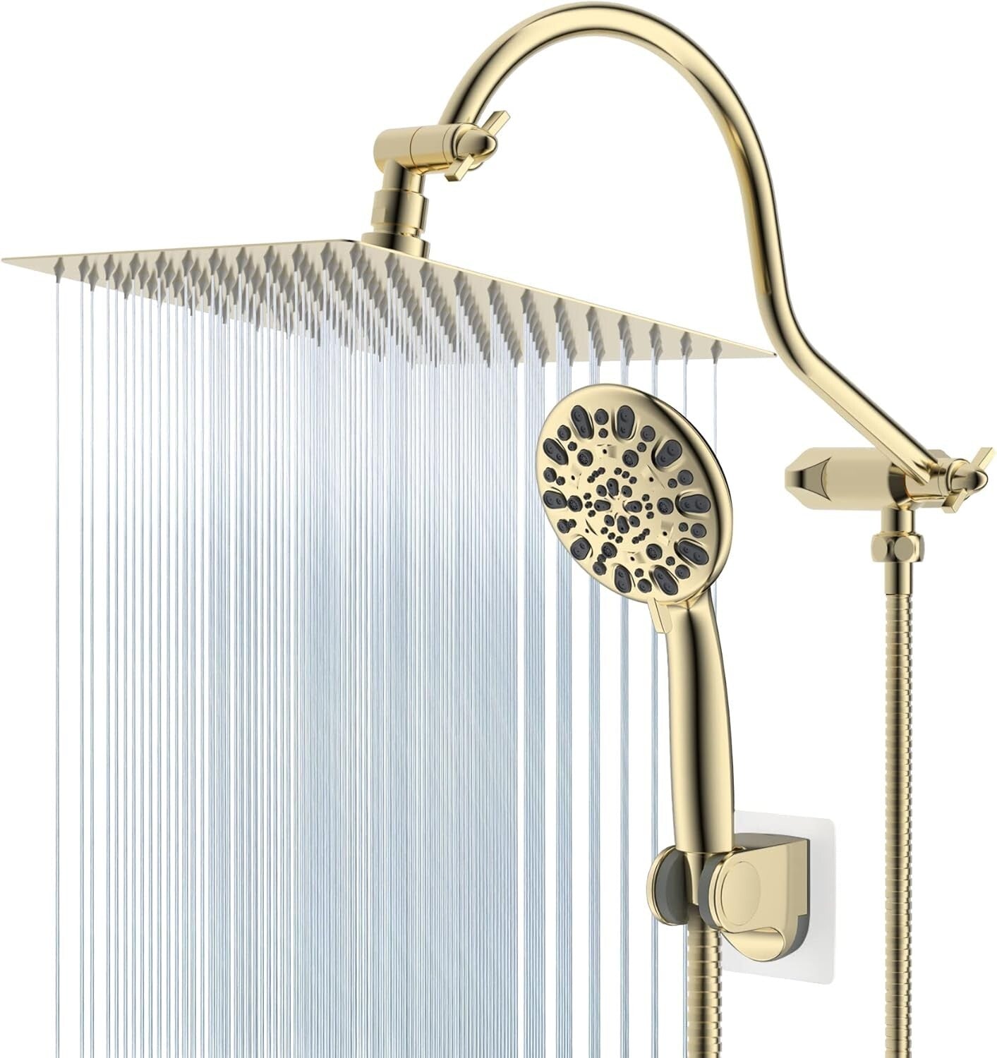 10" High Pressure Luxury Shower Head Set with Gold Handheld and Extension Arm
