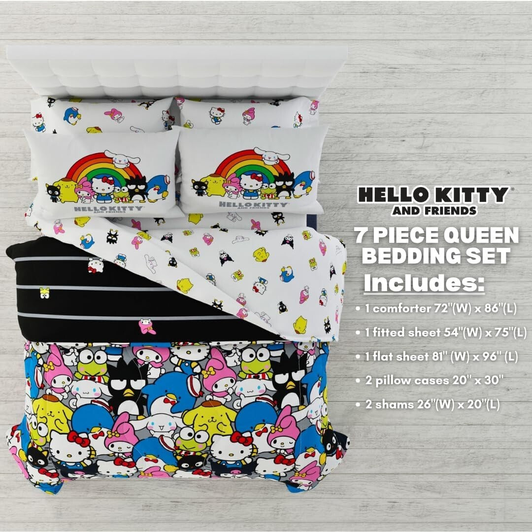Chic Hello Kitty & Friends 7-Piece Queen Comforter and Sheet Set for Collectors