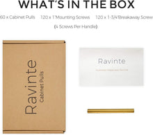 Load image into Gallery viewer, 60 Pack Brushed Brass Cabinet Pulls - Elegant 5” Stainless Steel Handles