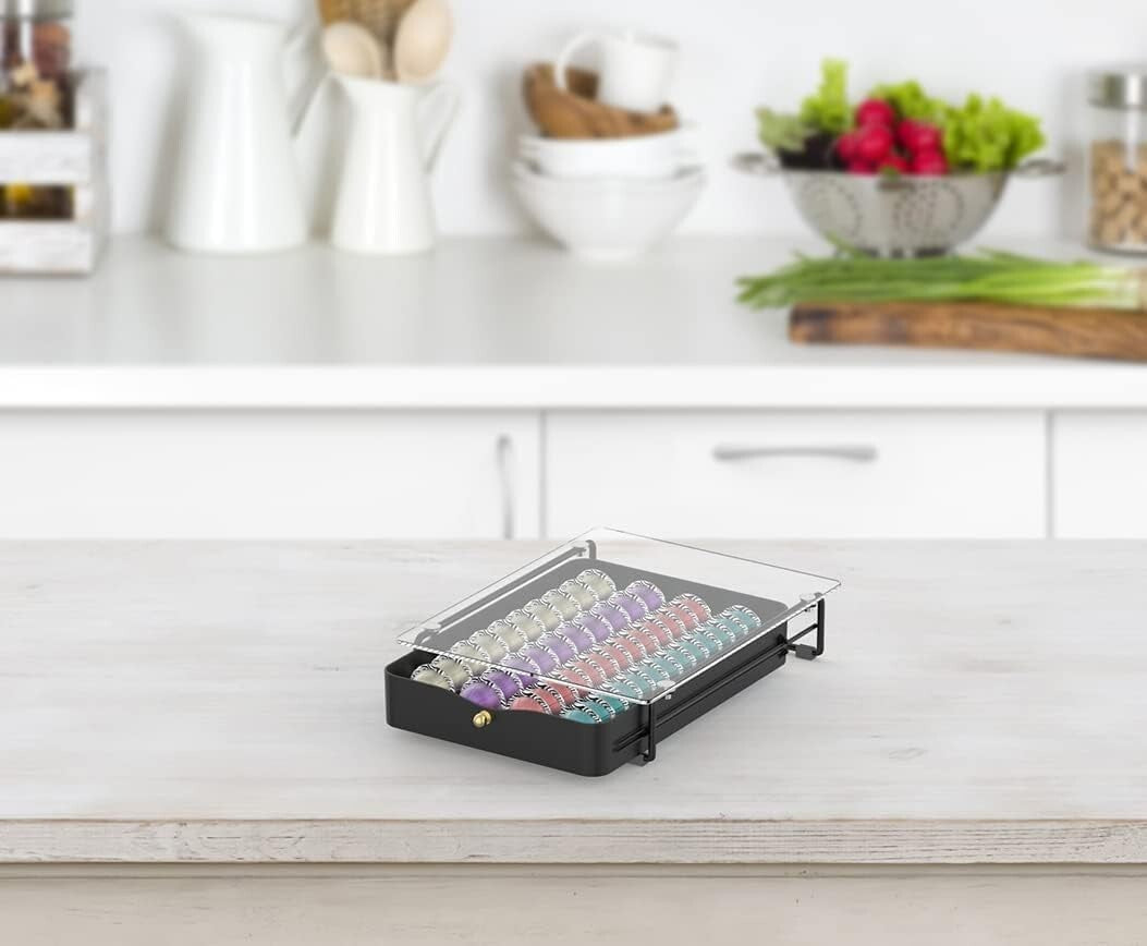 Stylish Nespresso Pod Storage with Quiet Moving Rail - Holds 52 Small Capsules