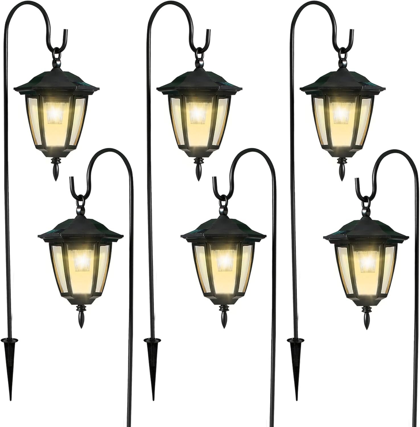 Elegant 6-Pack Solar Hanging Lights with 38.7” Hooks - Waterproof Outdoor Decor