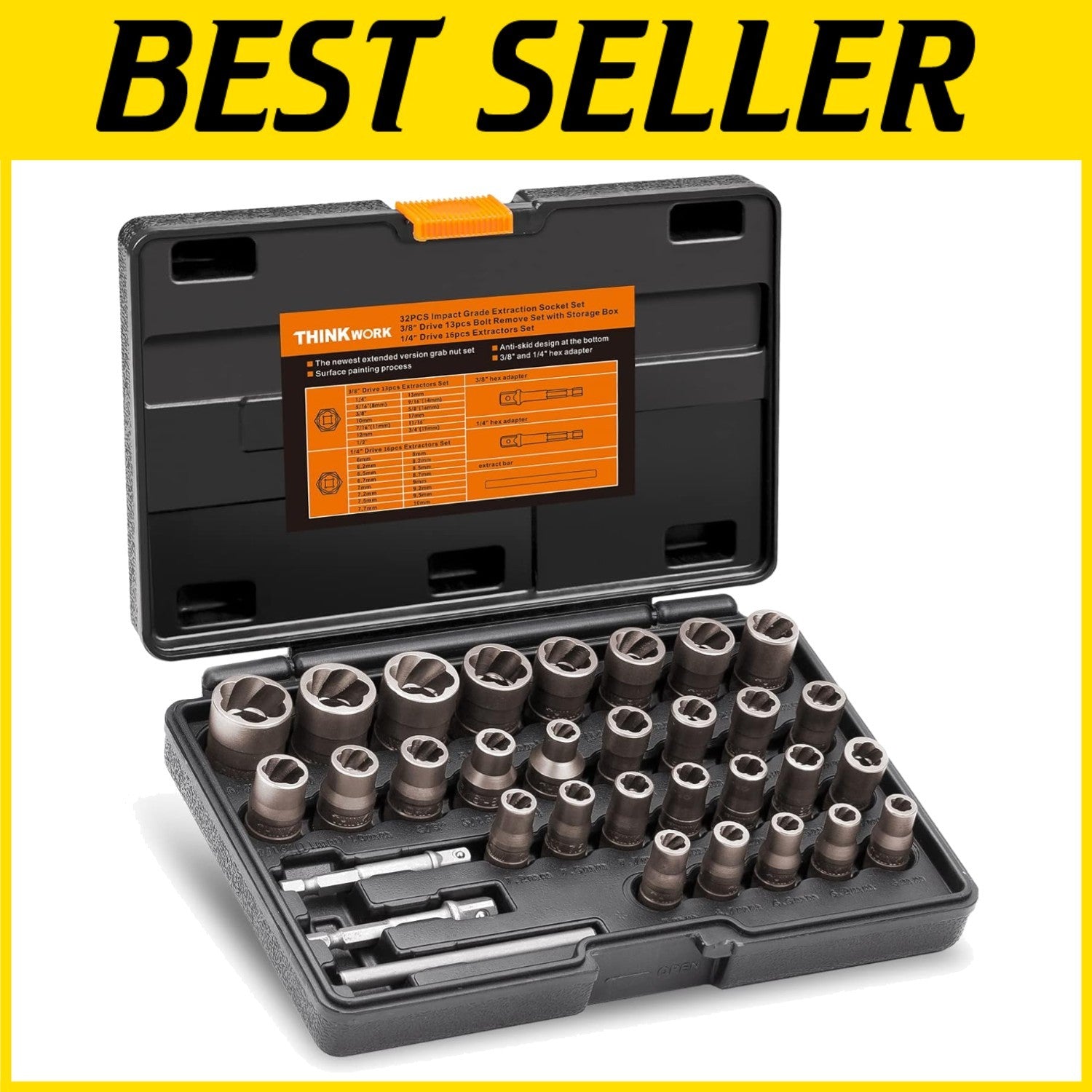 Effortless Bolt Extraction: 32-Piece Rounded Remover Set for Damaged Fasteners