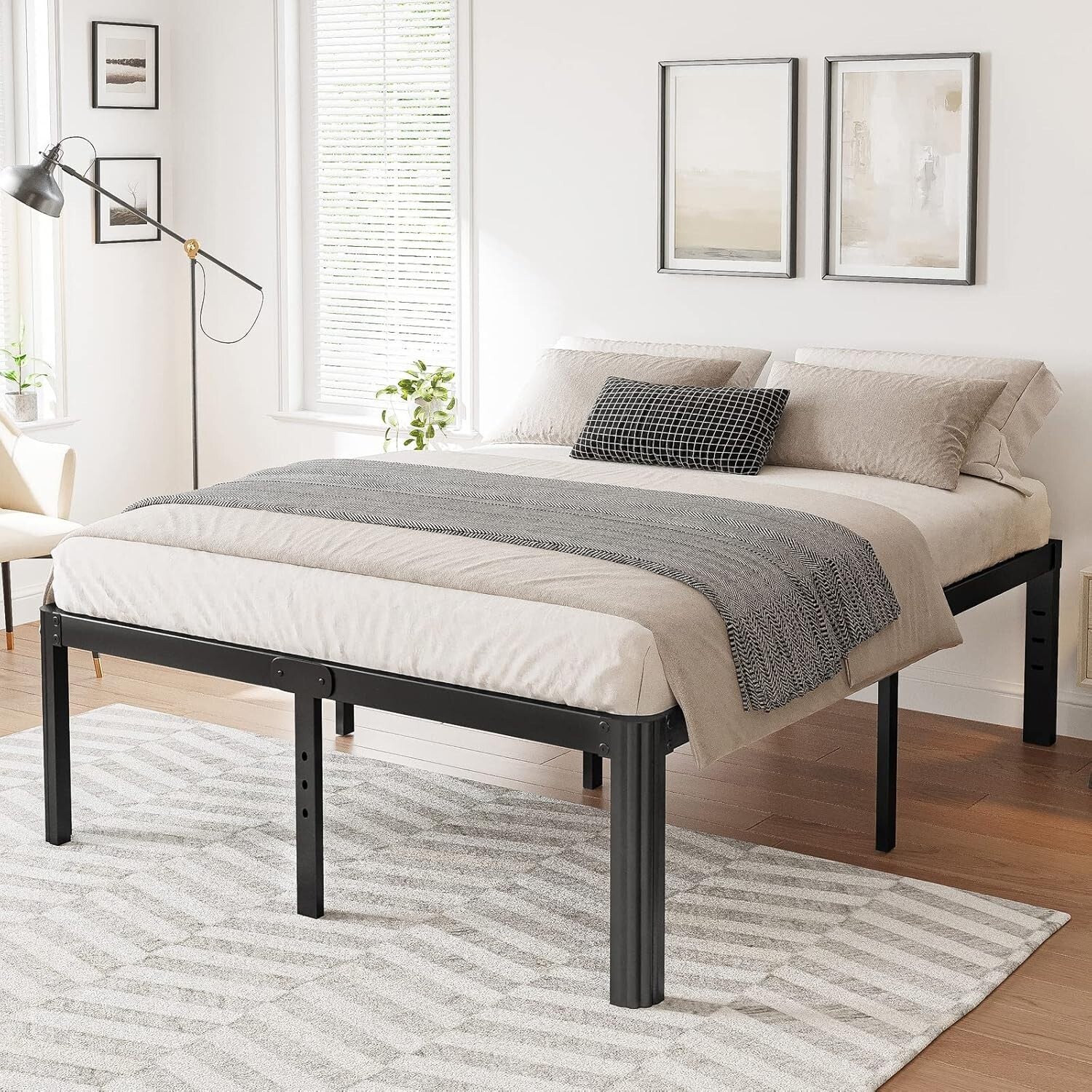 14in High Heavy Duty King Bed Frame - No Box Spring Needed, Easy to Assemble