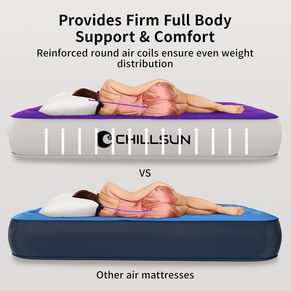 Double Height Twin Air Mattress with Silent Pump - Perfect for Camping & Home
