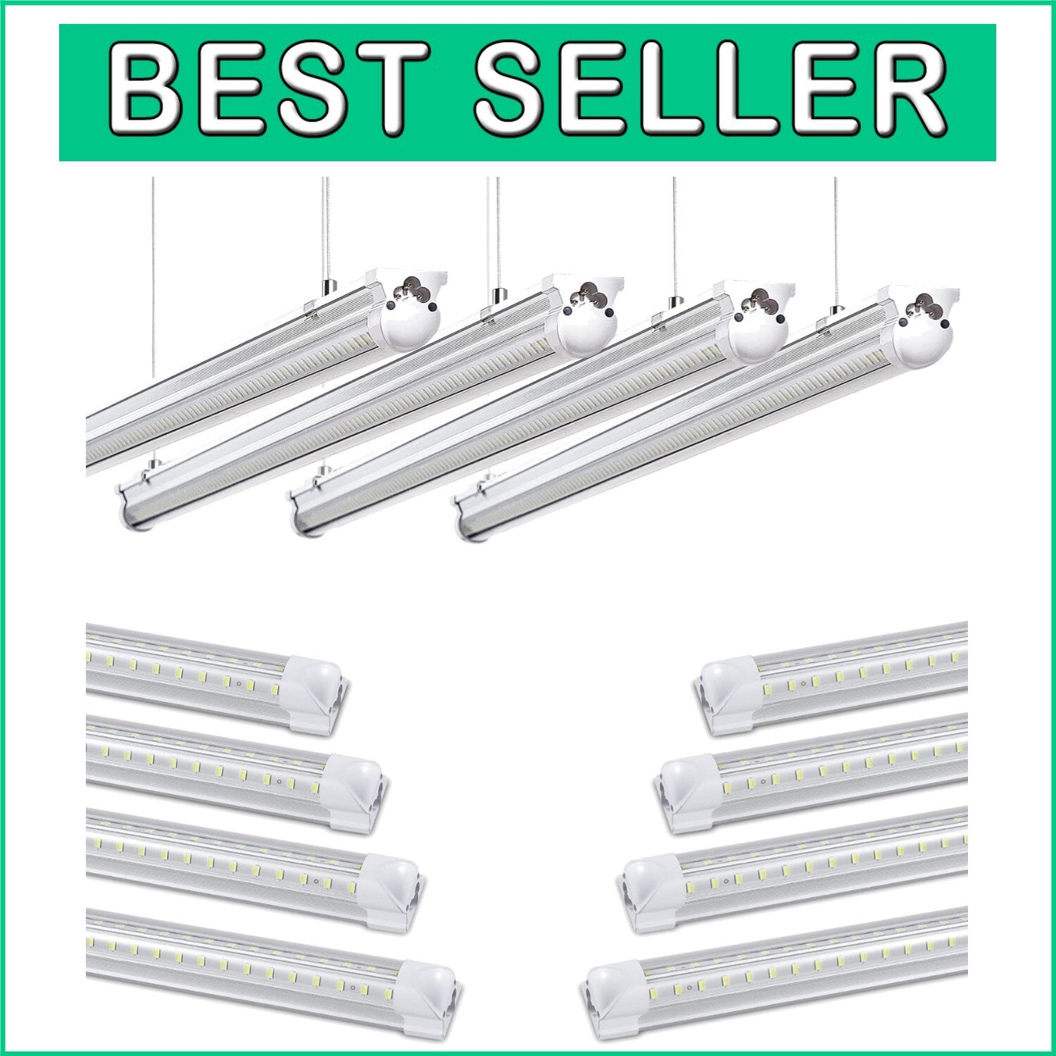 8-Pack 4FT LED Shop Lights - 50W, 7550LM - Daylight White for Garage & Workshop