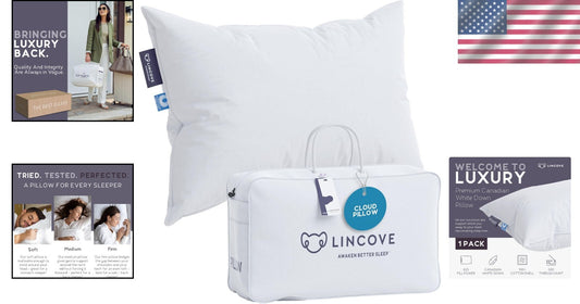 Premium 625 Fill Power Canadian Down Pillow with 500 Thread Count Cotton Cover