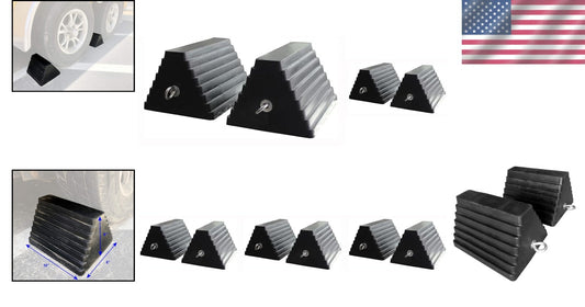 10-Pack Heavy-Duty Rubber Wheel Chock with Eyebolt for Secure Vehicle Parking