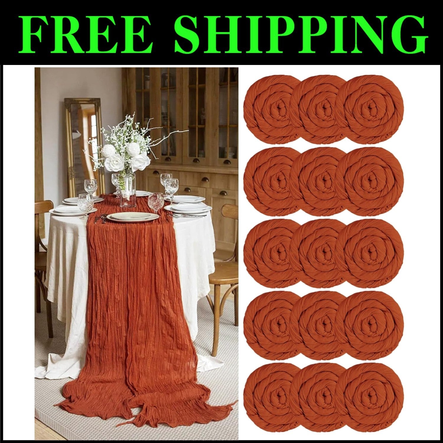Terracotta Plaid Cheesecloth Table Runners - 15 Packs for Elegant Celebrations