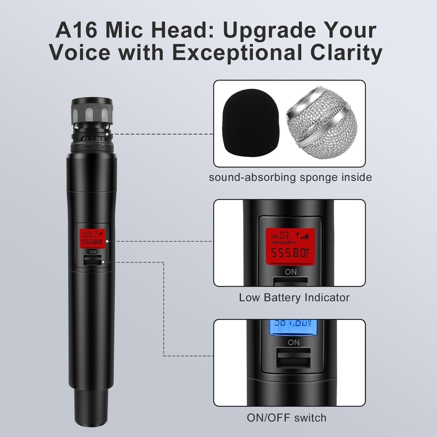 Dual UHF Metal Wireless Microphone System - 150-200Ft Range, 16 Hours Life