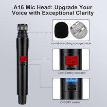 Load image into Gallery viewer, Dual UHF Metal Wireless Microphone System - 150-200Ft Range, 16 Hours Life