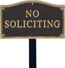 Load image into Gallery viewer, Sleek 5.75" x 9.5" No Soliciting Sign with Lawn Stake - Stylish Yard Decor