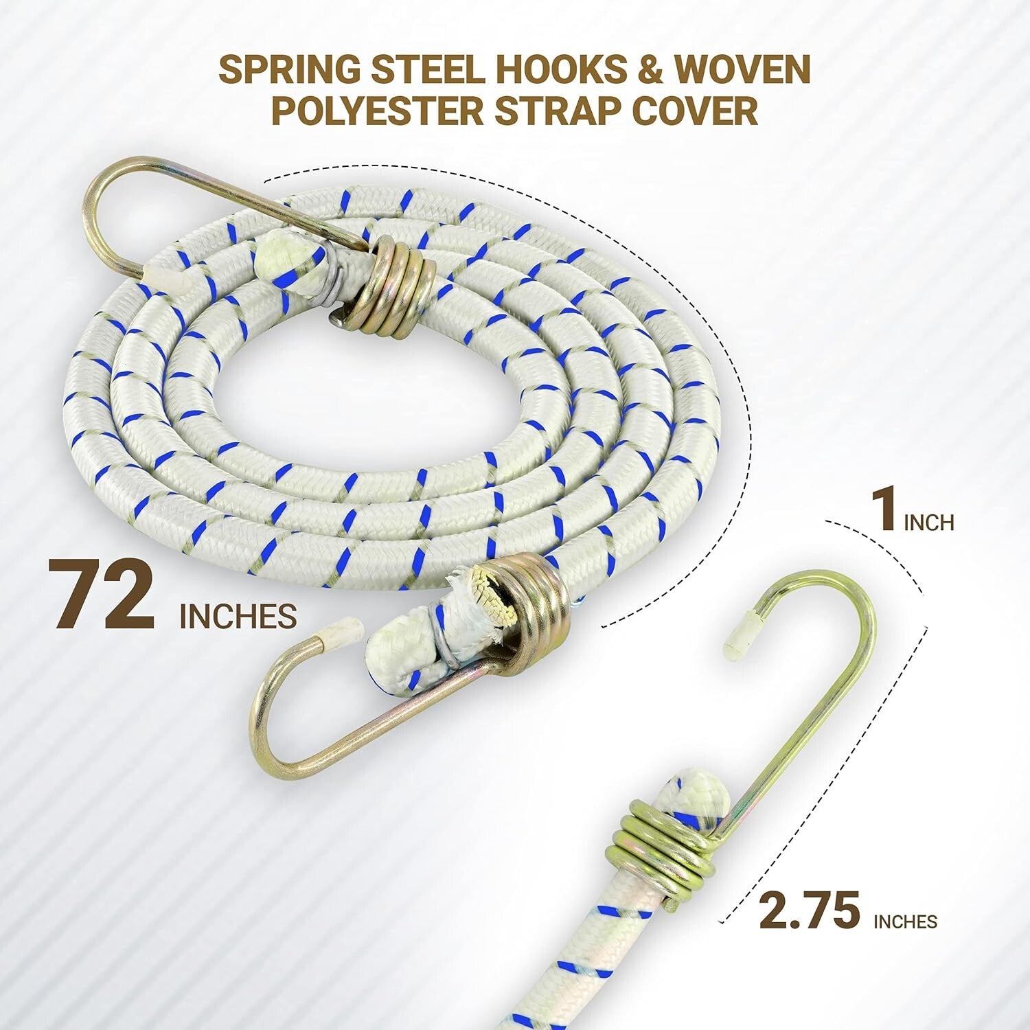 Tensile-Strong 72" Bungee Cord Set with Tough Steel Hooks – 12 Durable Straps