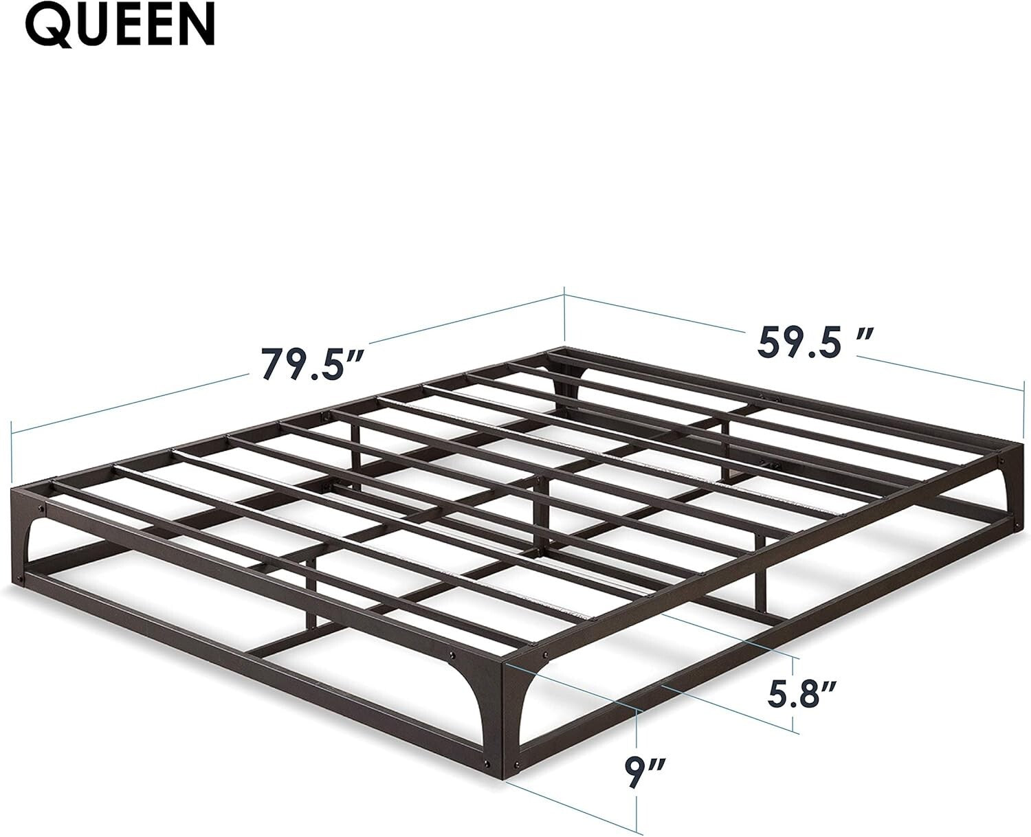 Queen Metal Platform Bed Frame with Integrated Steel Slat Support - Black Finish