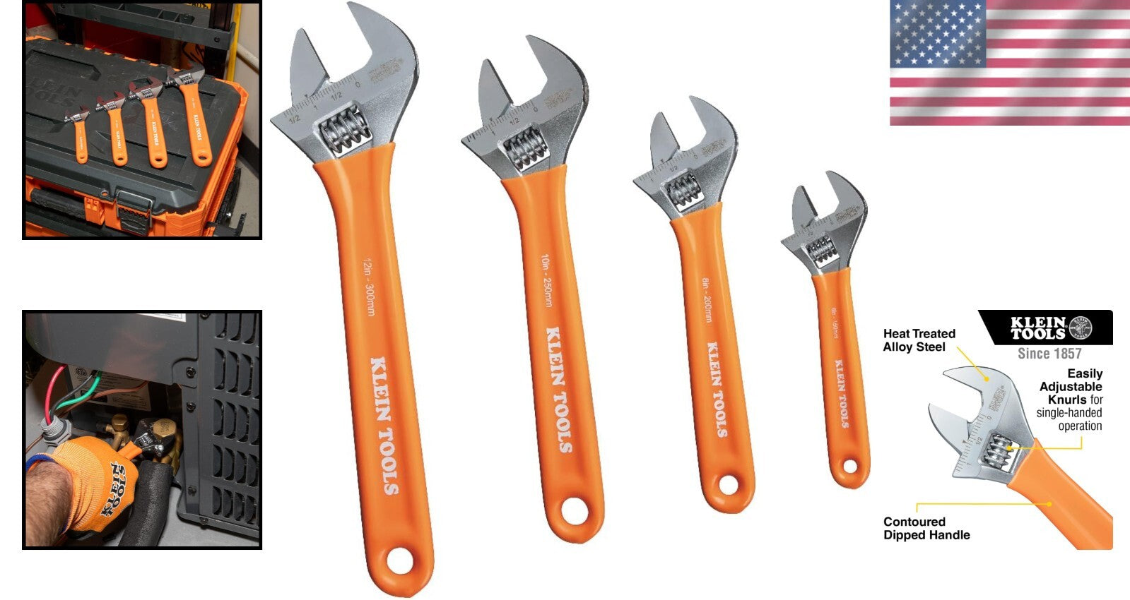 Versatile 4-Piece Adjustable Wrench Kit: 6"," 8", 10", 12" with Comfortable Grip