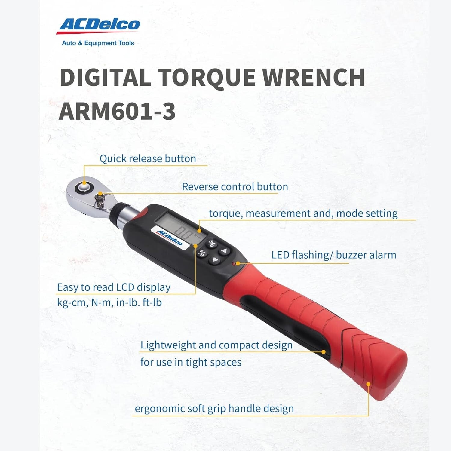 Advanced Digital Torque Wrench with Buzzer & LED – Compact 3 3/8” 3.7-37 ft-lbs
