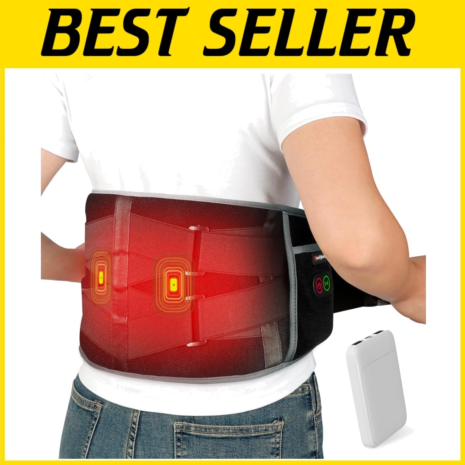 Rechargeable Back Massager with 3 Heat and Vibration Settings - Great for Gifts