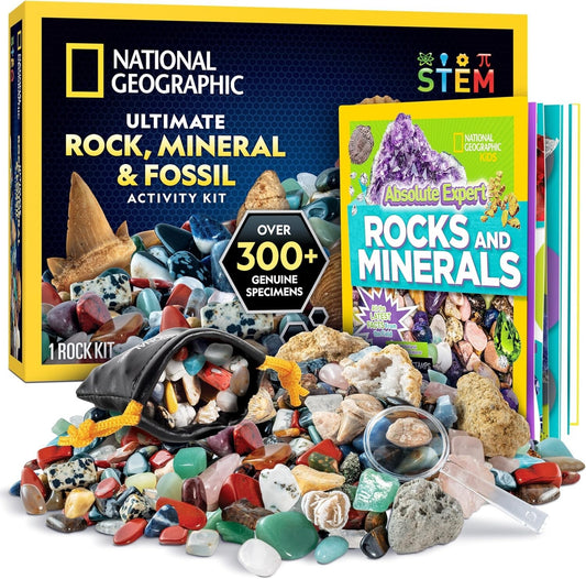 National Geographic 300-Piece Rock Collection with Real Fossils & Book for Kids