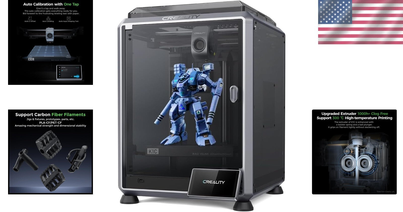 2024 Creality 3D Printer - Fast 600mm/s with Auto Leveling & Clog-Free Extruder