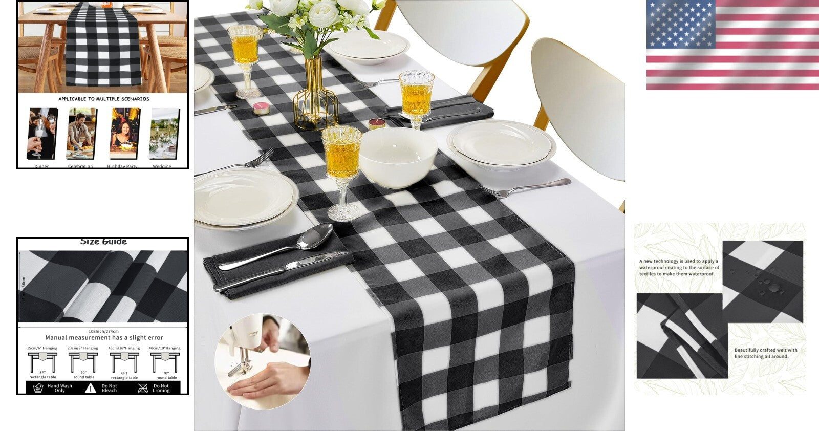 Fashionable 12-Pack Gingham Table Runners 14" x 108" for Stylish Dining Events