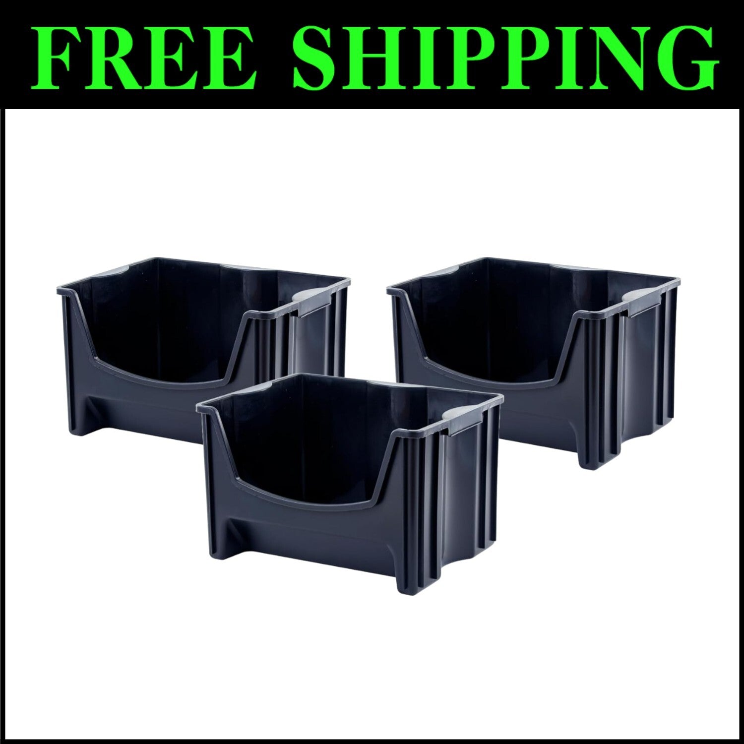 3-Piece Jumbo Stackable Storage Container Set, Durable with Extra-Large Handles