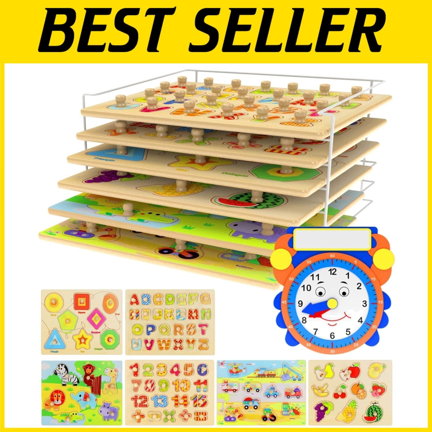 Engaging 7-Piece Toddler Puzzle Set with Clock - Enhance Learning Through Play!