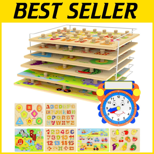 Engaging 7-Piece Toddler Puzzle Set with Clock - Enhance Learning Through Play!