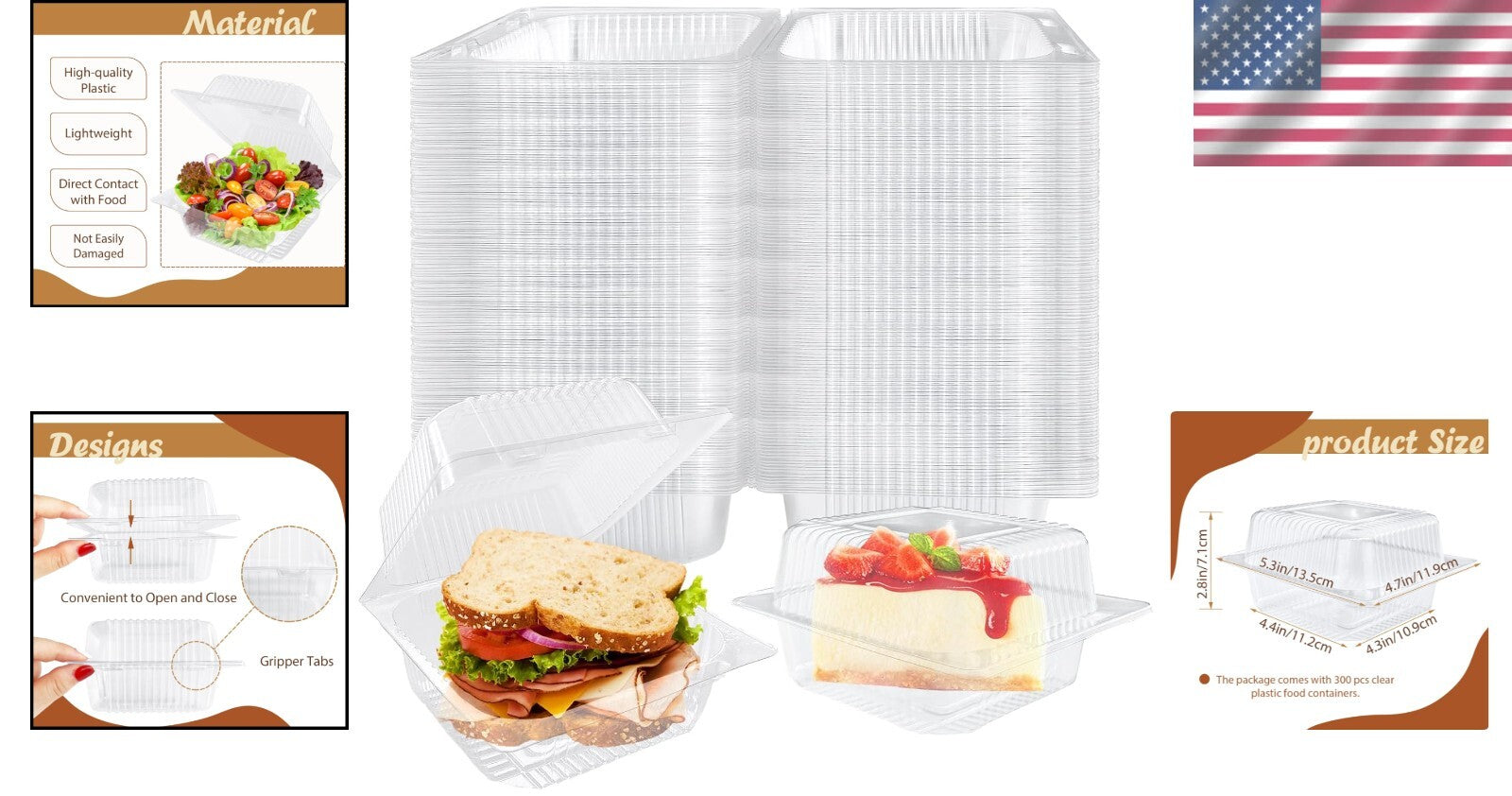 Durable 300 Pcs Hinged Takeout Containers - Lightweight & Secure Food Storage