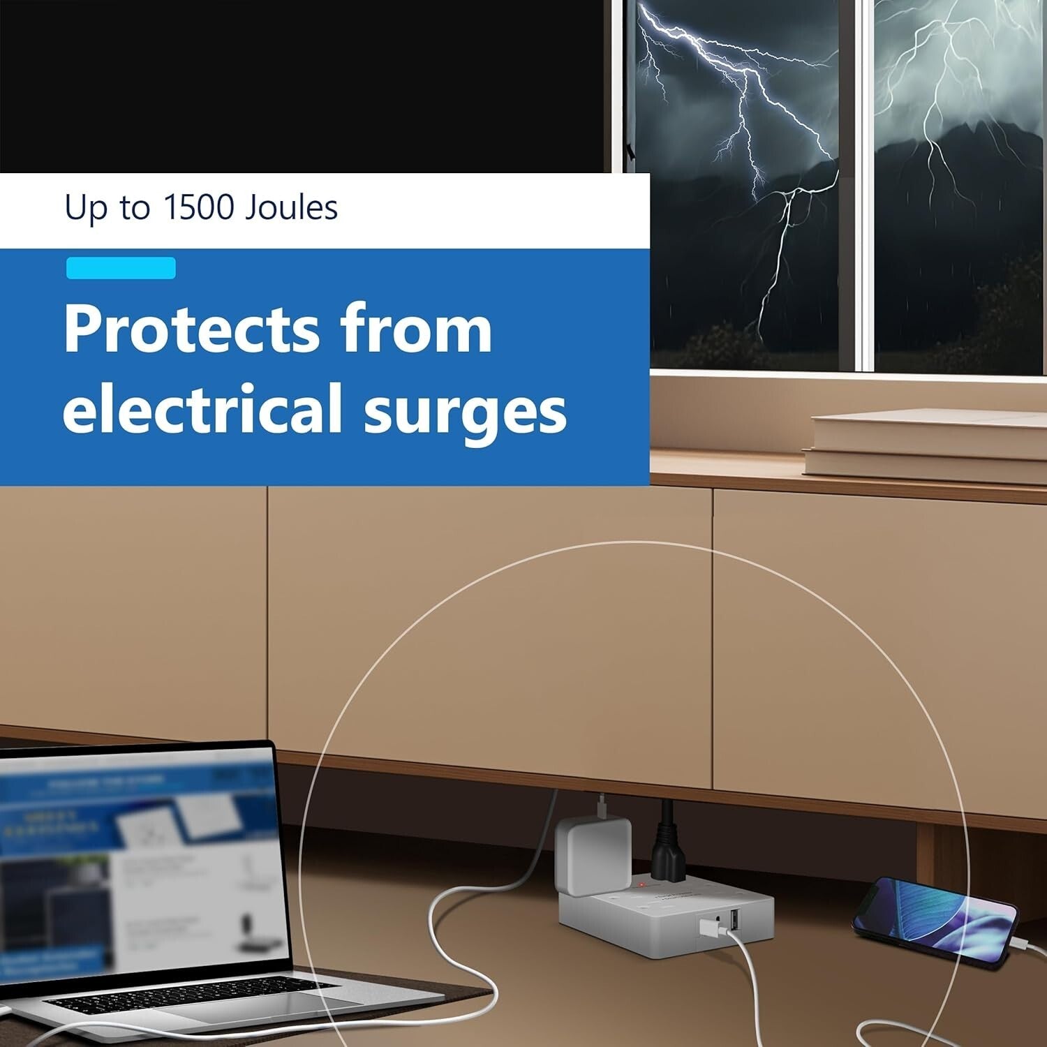 6-Outlet Surge Protector with USB-A & USB-C - Ultra-Thin Flat-Plug Power Strip