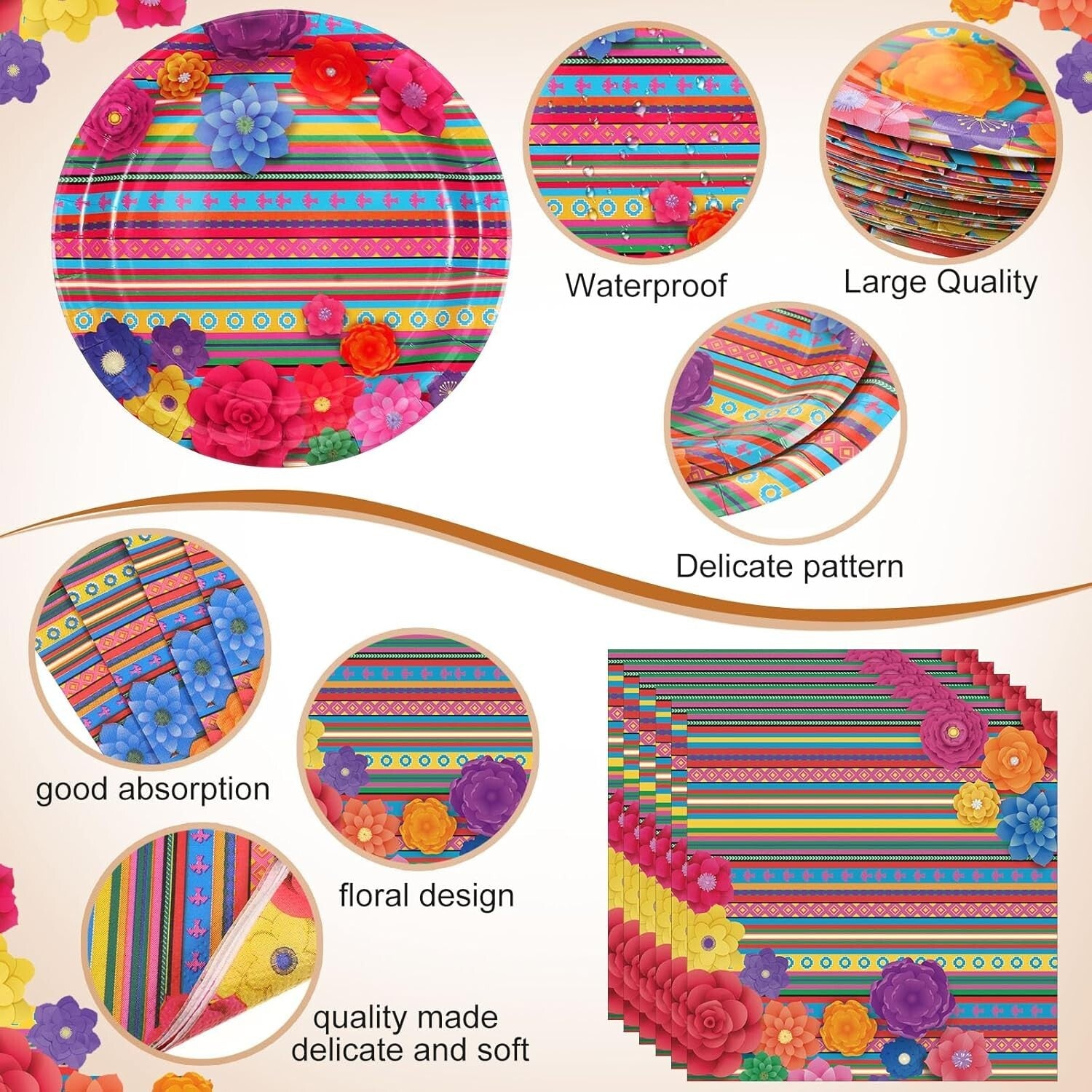 Disposable Mexican Party Tableware Set for 50 - Quick Cleanup & Festive Style