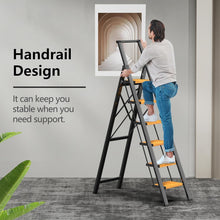 Load image into Gallery viewer, 6 Step Lightweight Aluminum Folding Ladder for 12 Ft Ceilings - Safe &amp; Stylish