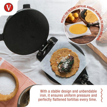 Load image into Gallery viewer, Durable 8-Inch Seasoned Cast Iron Tortilla Press for Authentic Latin Cuisine