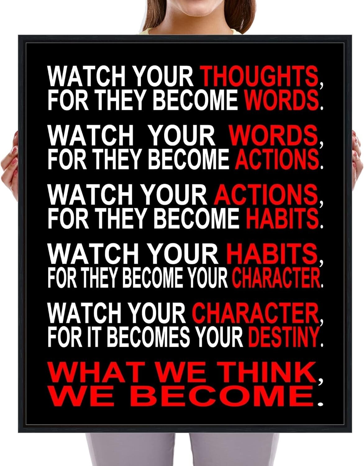 Motivational 'Watch Your Thoughts' Canvas Art - Stylish Black Framed Print 20x24