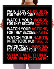 Load image into Gallery viewer, Motivational 'Watch Your Thoughts' Canvas Art - Stylish Black Framed Print 20x24