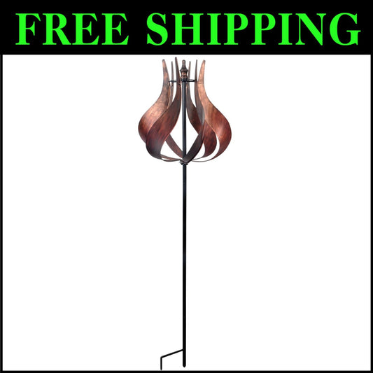Kinetic Tulip Windmill Spinner - 70" Copper Garden Décor for Patios and Yards