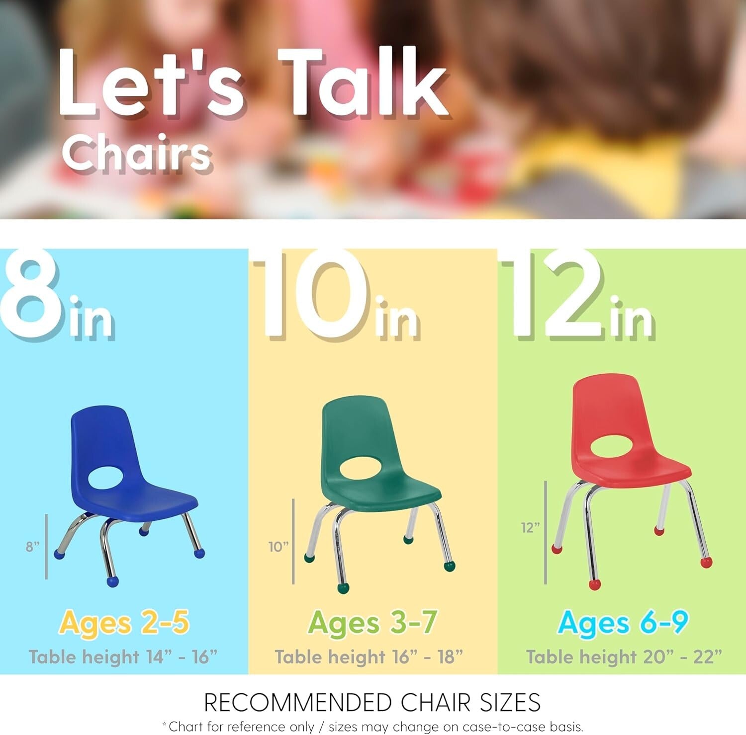 Durable 12" School Stack Chair Set - 6 Blue Seats with Smooth Ball Glides