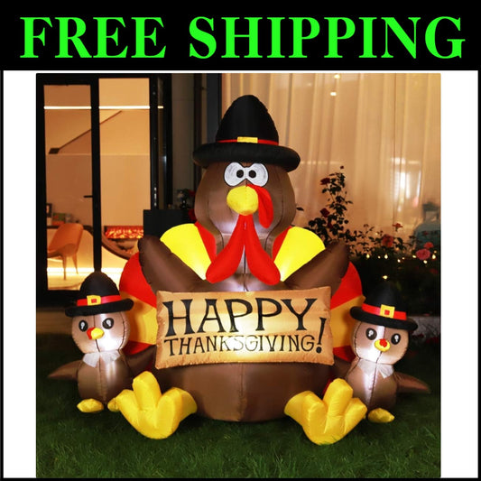 Bright White 6ft Inflatable Turkey Family - Perfect for Festive Outdoor Display