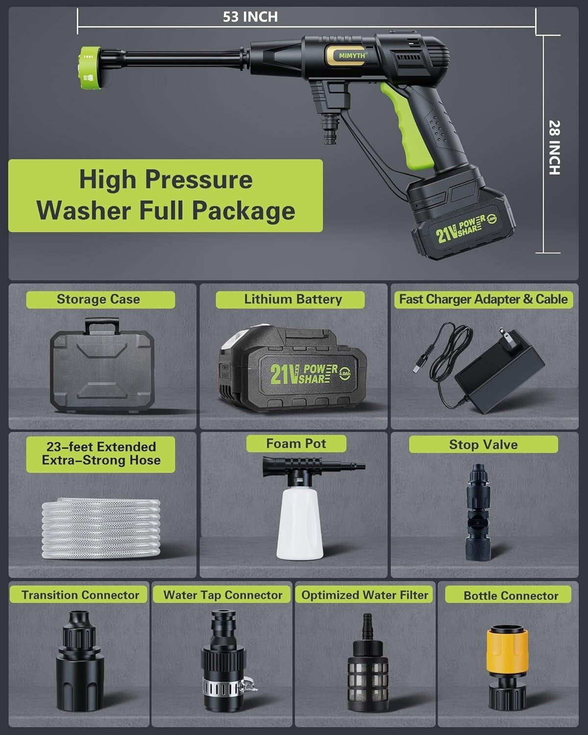 Portable 990 PSI Battery Pressure Washer with 23ft Hose and 6-in-1 Spray Options
