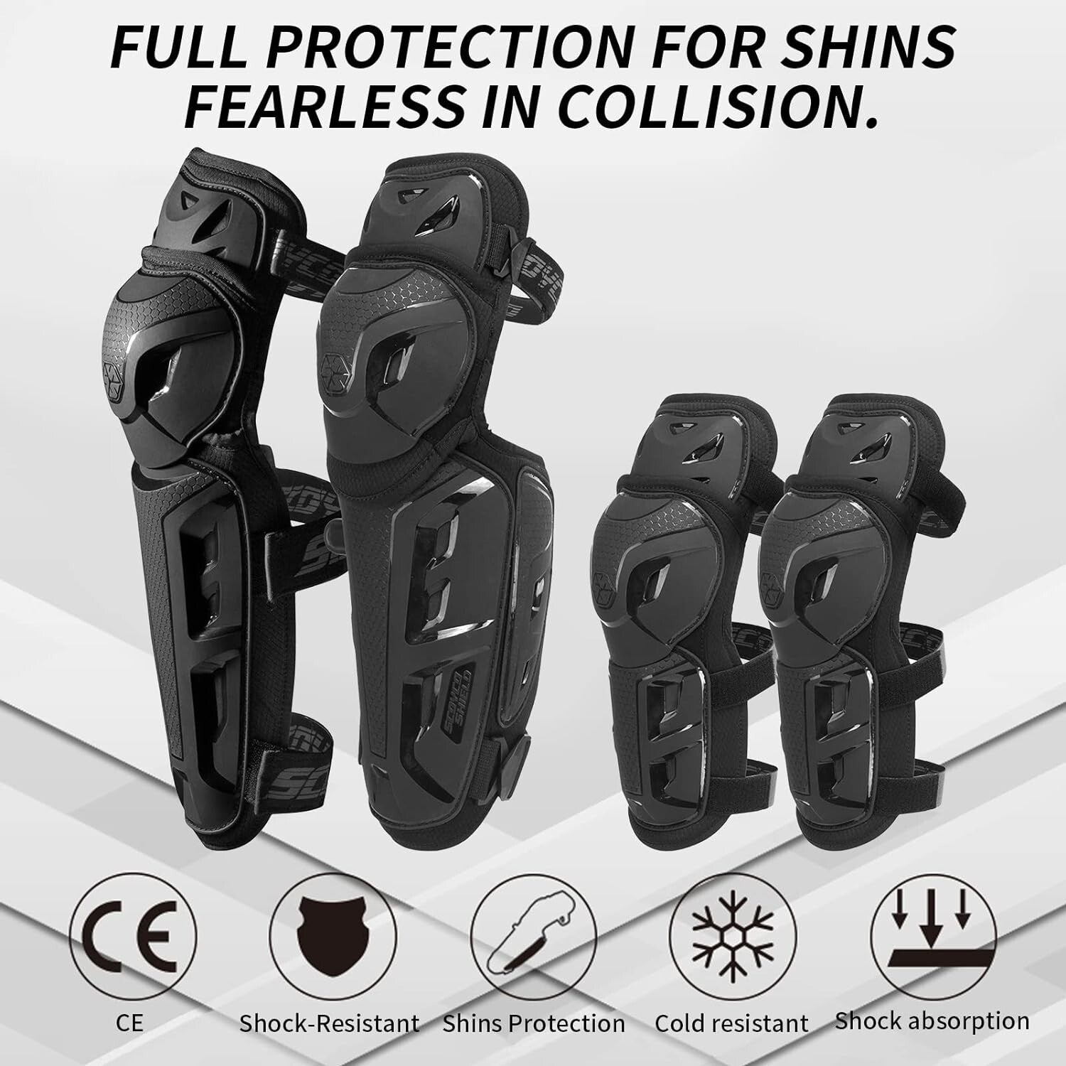 2 Pcs Adjustable Motorcycle Knee Shin Guard Pads - Safety & Comfort in One