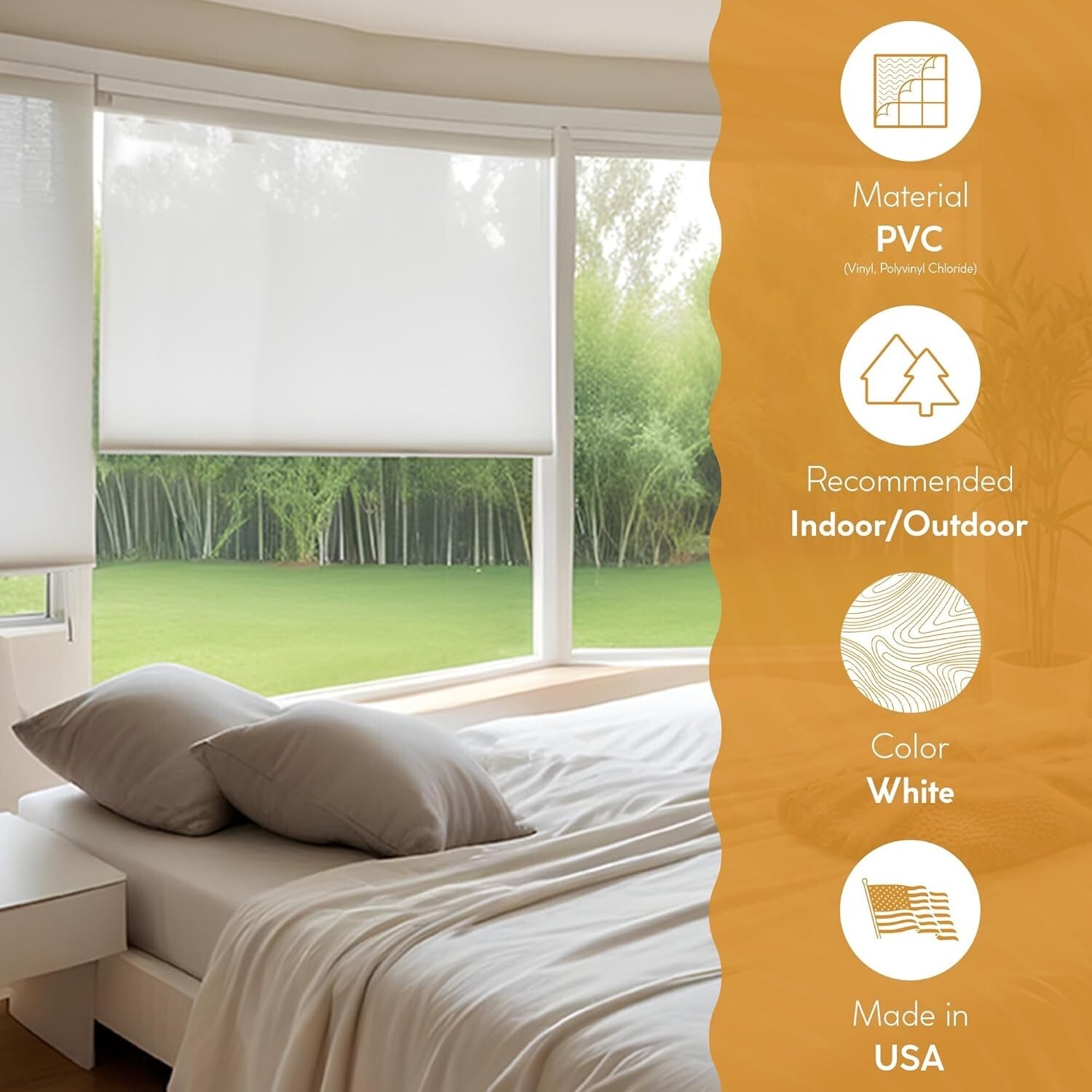 Elegant Waterproof Outdoor Shades - 72" W x 72" L Light Diffusing PVC Blinds