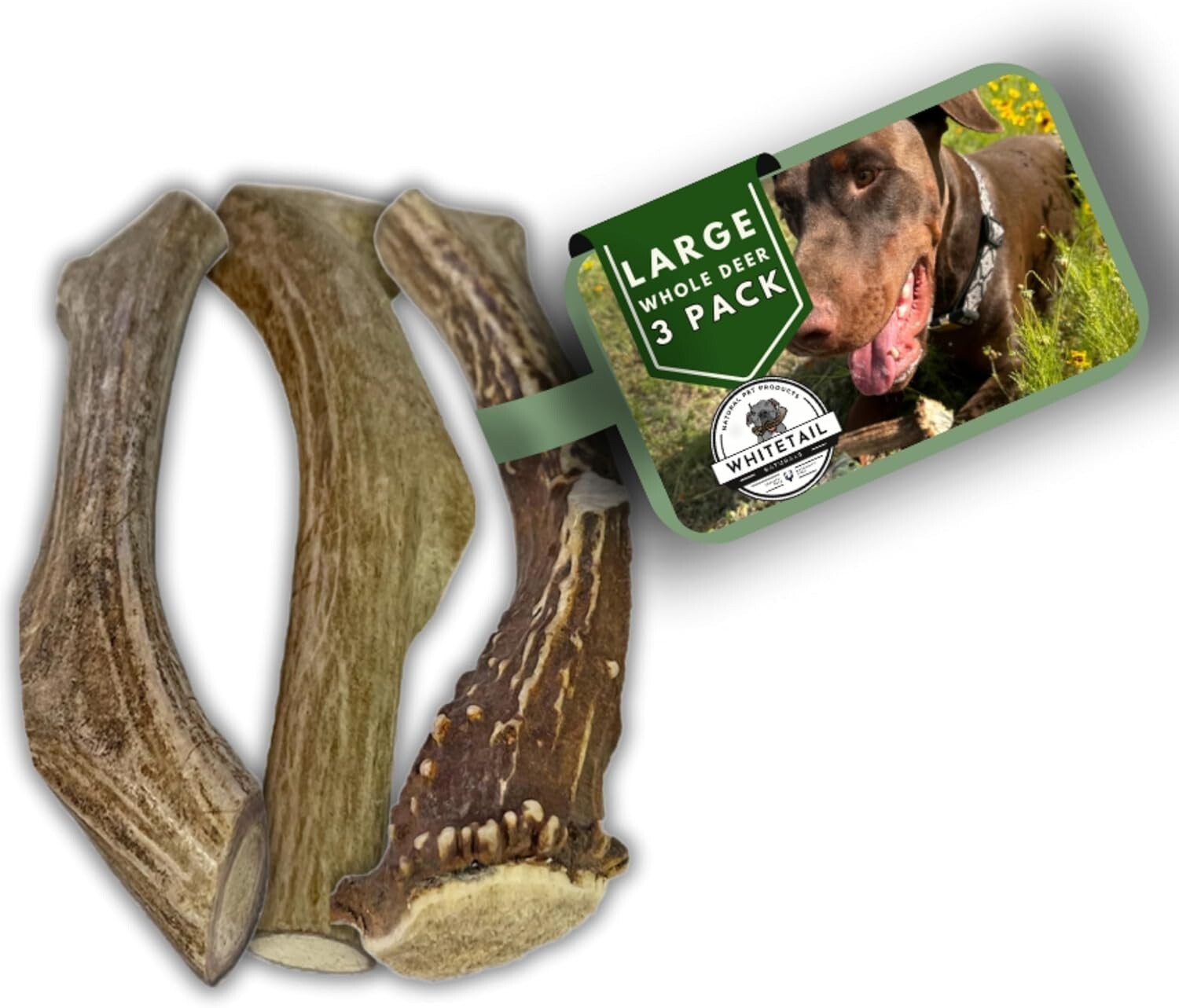 Odorless Antler Dog Chews Set - 3 Pack of Long-Lasting Chews for Large Breeds