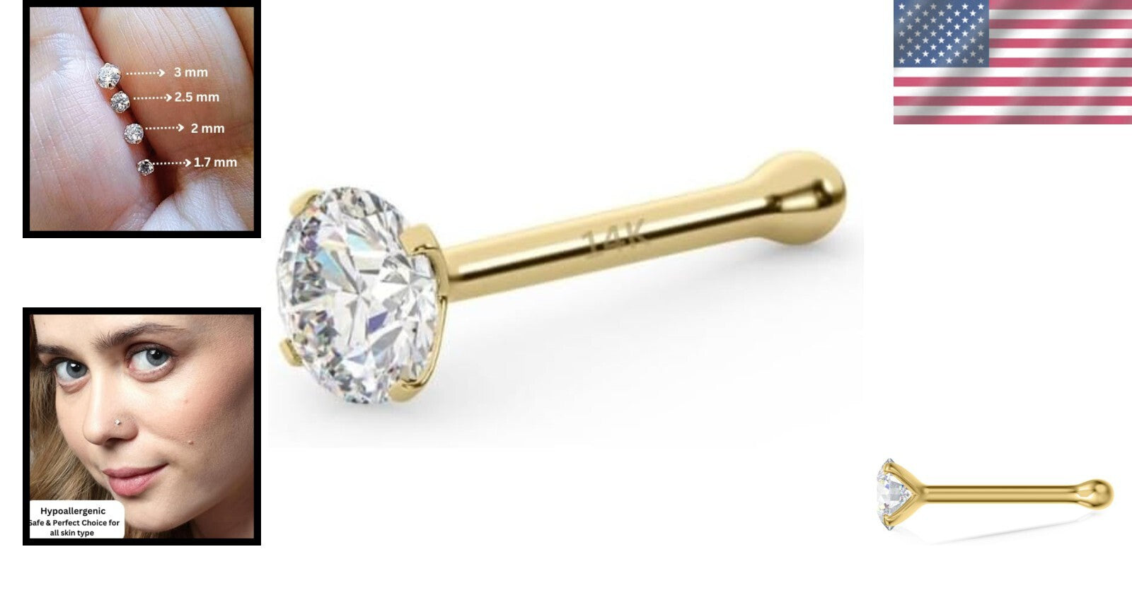 Versatile IGI Certified Diamond Nose Studs in 14K Gold | Perfect Gift Option