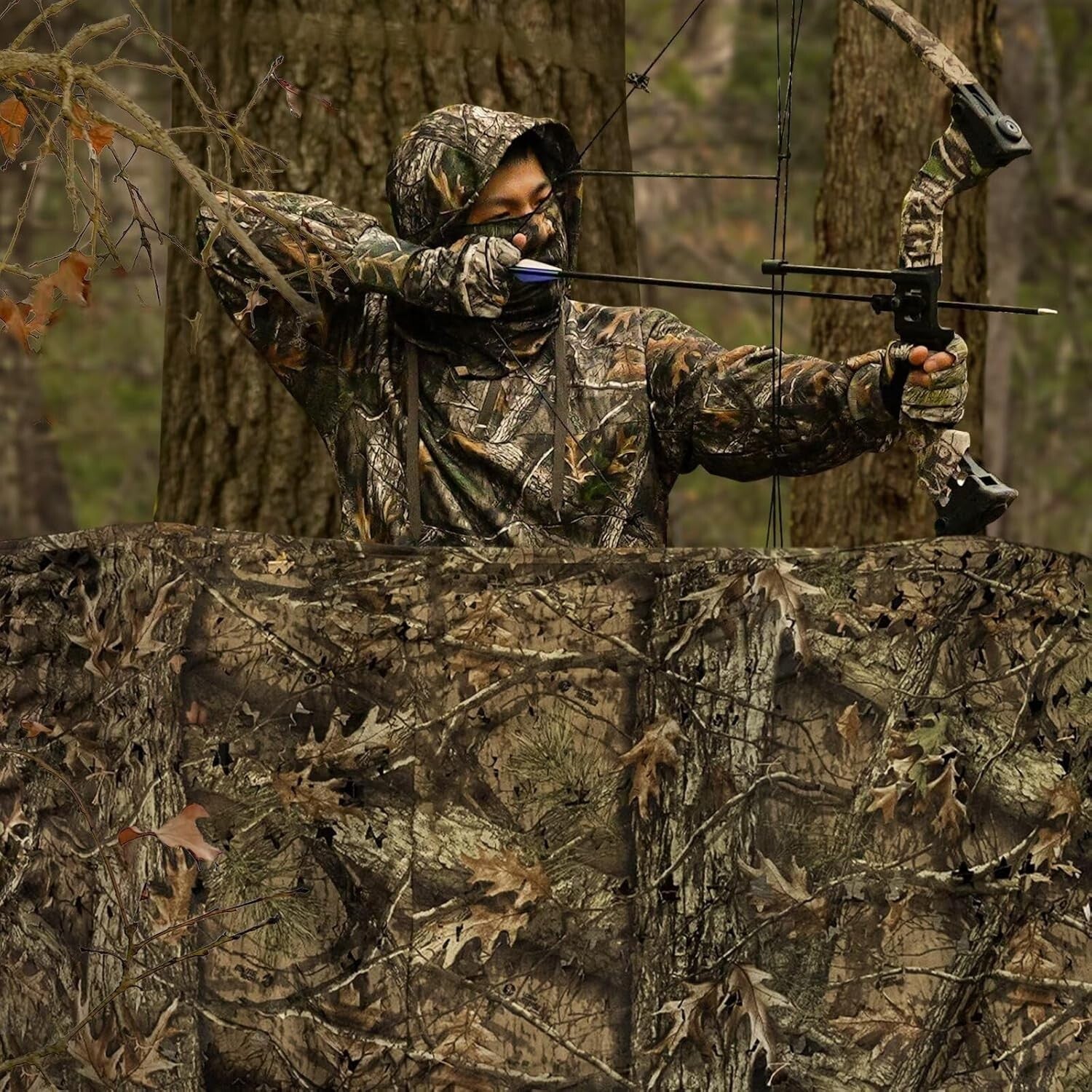 Durable Waterproof Woodland Camo Net for Hunting, Bird Watching, Decorative Use