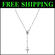 Load image into Gallery viewer, Elegant 18-Inch Solid Sterling Silver Cross &amp; Rosary Y Necklace - Made in Italy