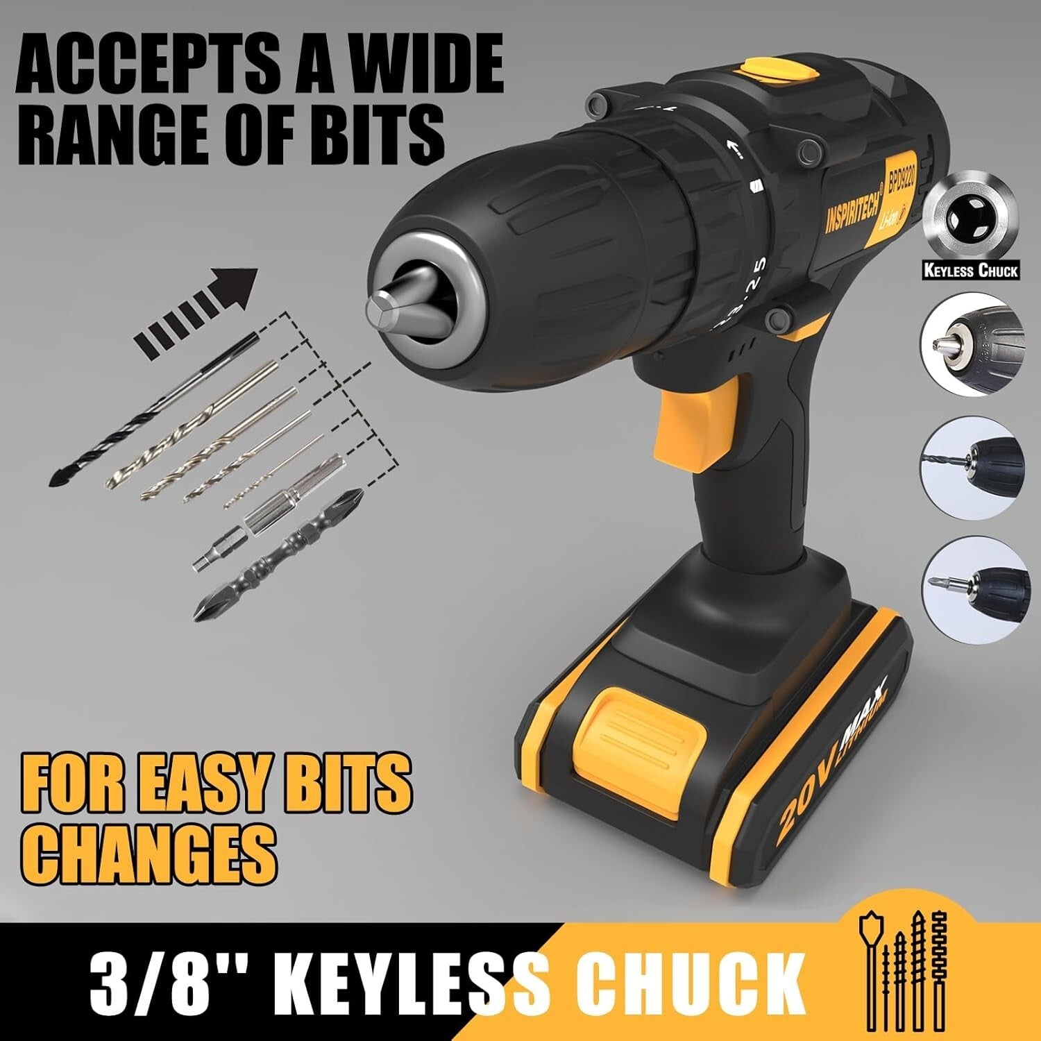 Versatile 20V Cordless Drill with 24-Torque Settings, 2 Batteries Included