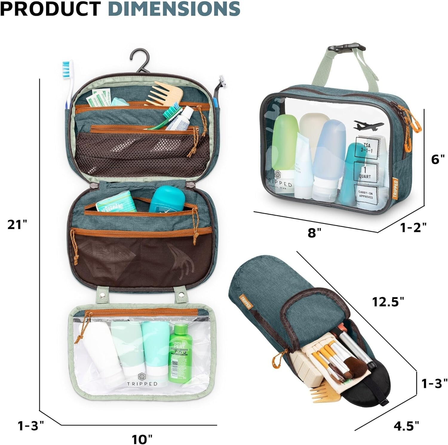 Compact Travel Toiletry Bag with Detachable TSA Pouches & Organizer Pouch
