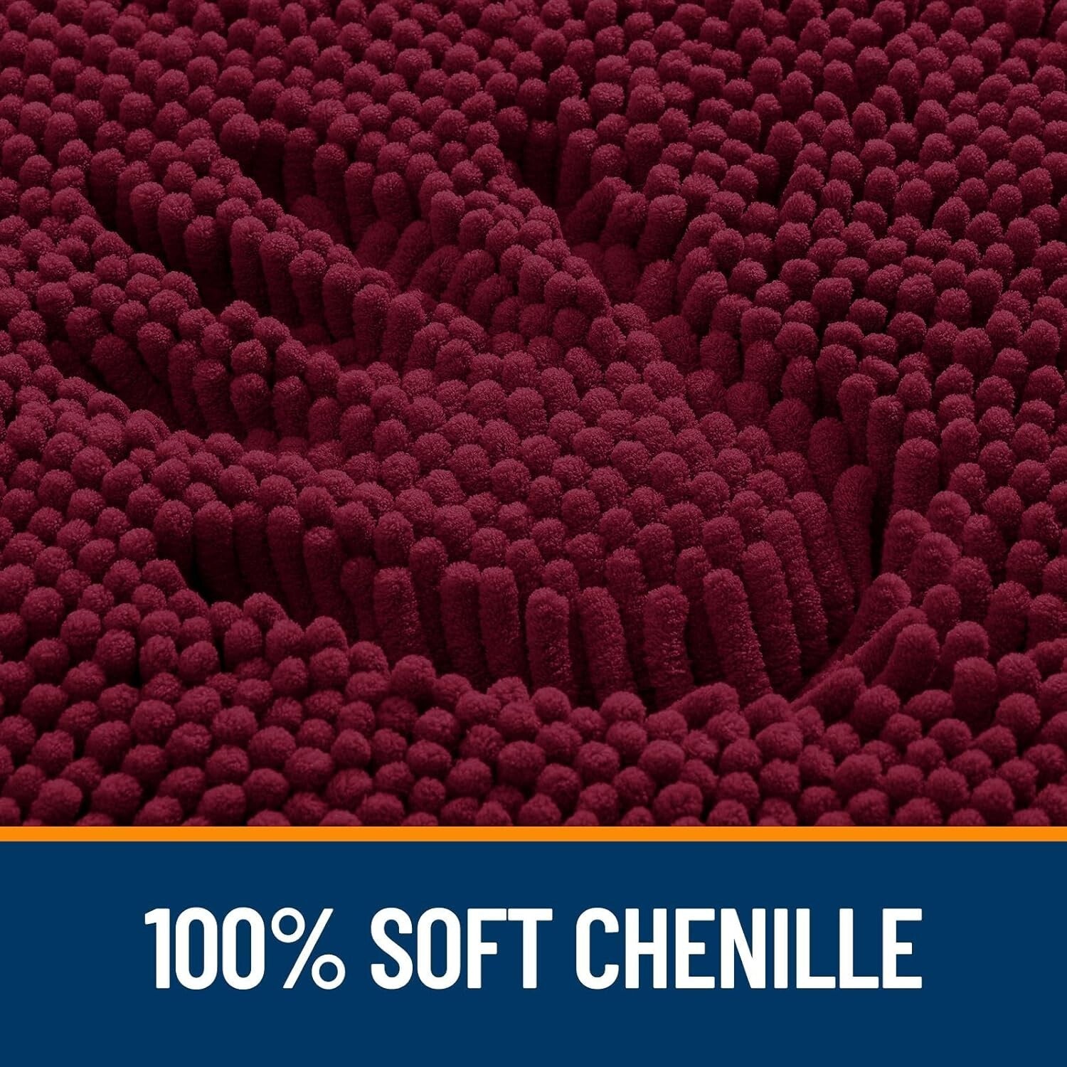 Burgundy Chenille Bath Mat 59x20 - Ultra Absorbent & Non-Slip Rubber Backing