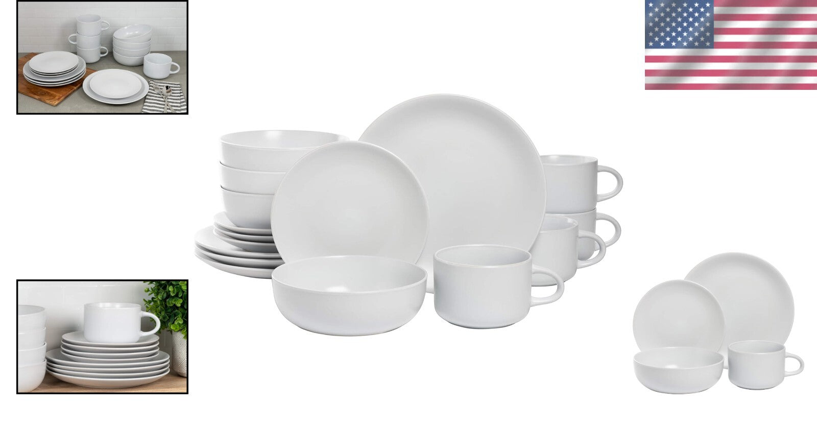Elegant Matte Stoneware Dinnerware Pack of 16 - Microwave & Dishwasher Safe