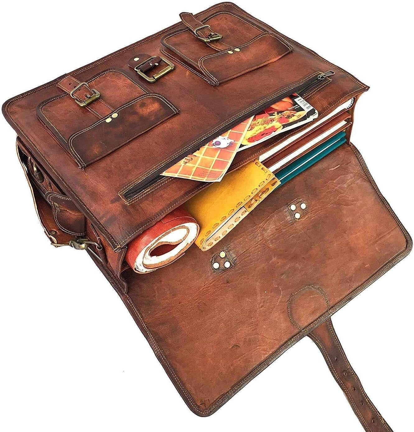 Crafted Leather Laptop Messenger with Vintage Appeal - 16 Inch Multi-Purpose Bag