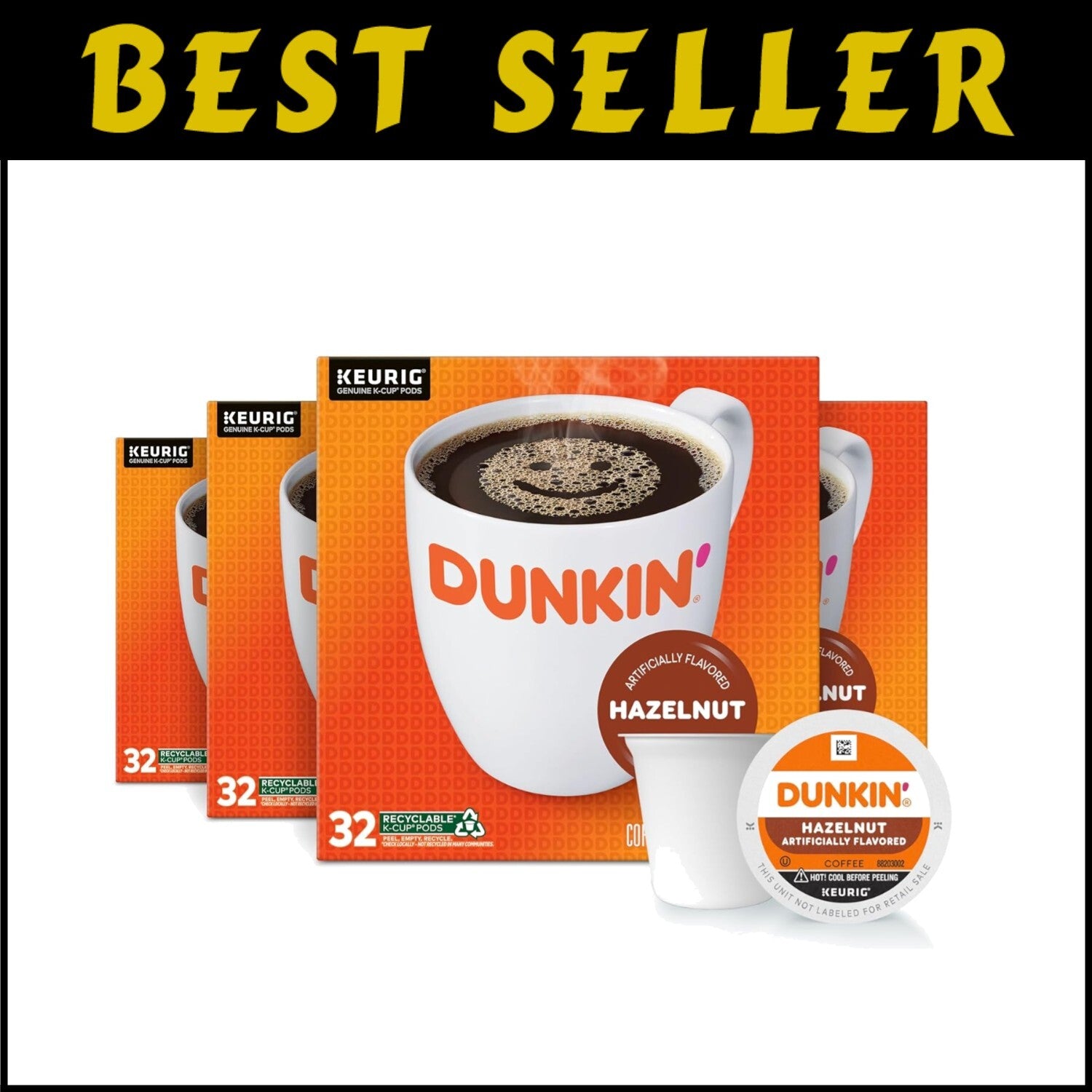 Dunkin Hazelnut Flavor K-Cup Pods, 128 Count for Effortless Coffee Indulgence